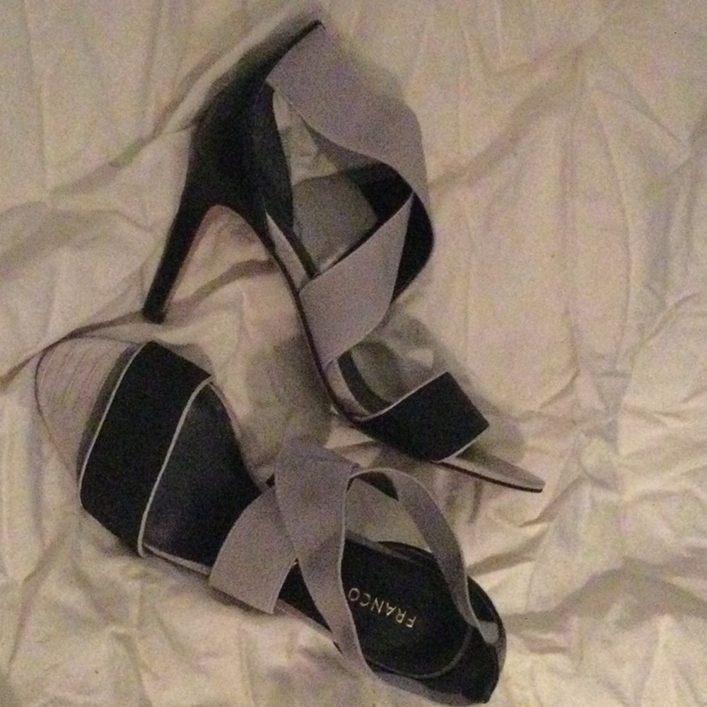 Franco Sarto Strappy Black & Gray Heels. Like New